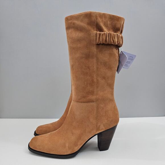 NEW Aerosoles Liki Heeled Boots Womens 8.5 Tan Suede Pull On Fall Dress Western - Picture 1 of 15